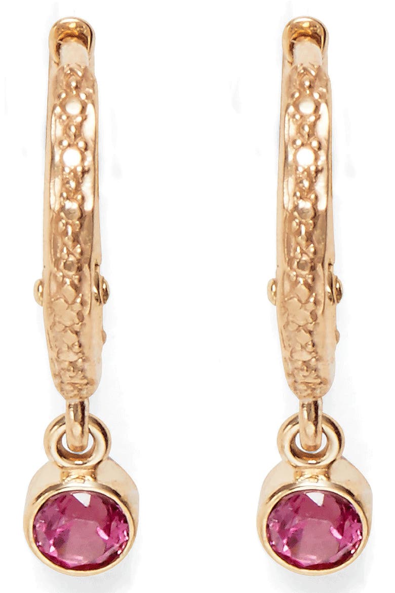 Pink Tourmaline Micro Hoop Earrings, Main, color, YELLOW GOLD