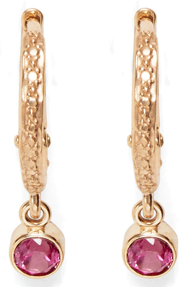 Marlo Laz Pink Tourmaline Micro Hoop Earrings, Main, color, 