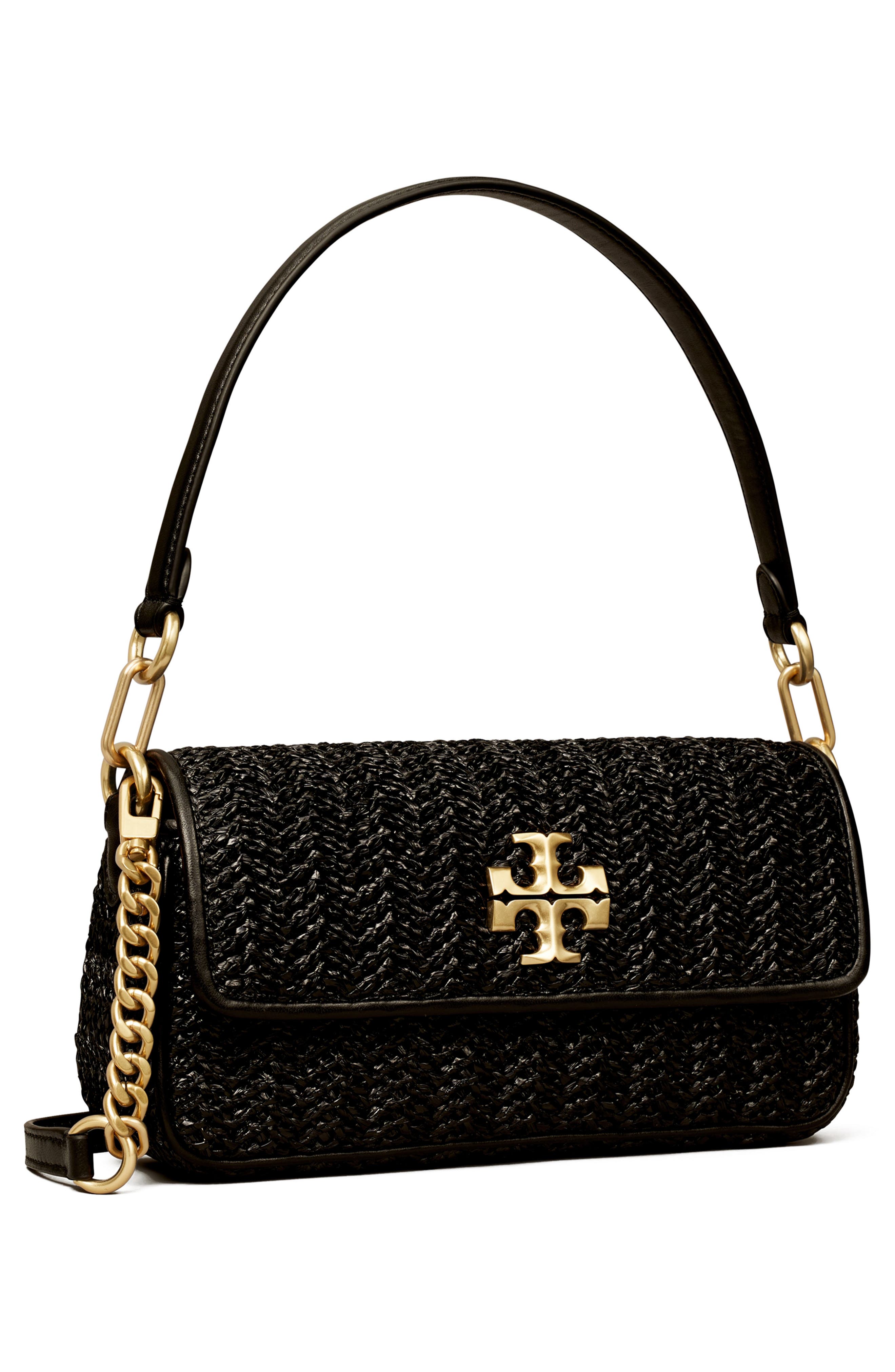 Tory Burch Small Kira Chevron Lacquered Raffia Flap Shoulder Bag, Alternate, color, 