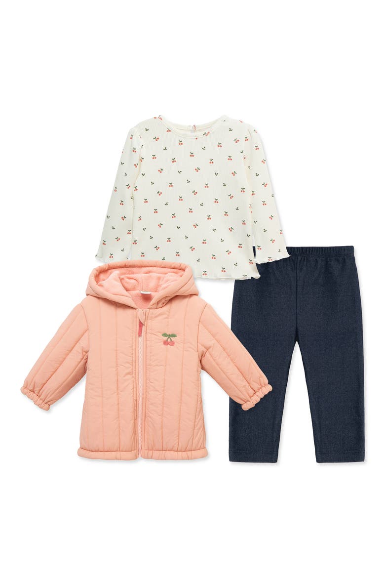 Cherry T-Shirt, Quilted Jacket & Leggings Set, Main, color, PINK