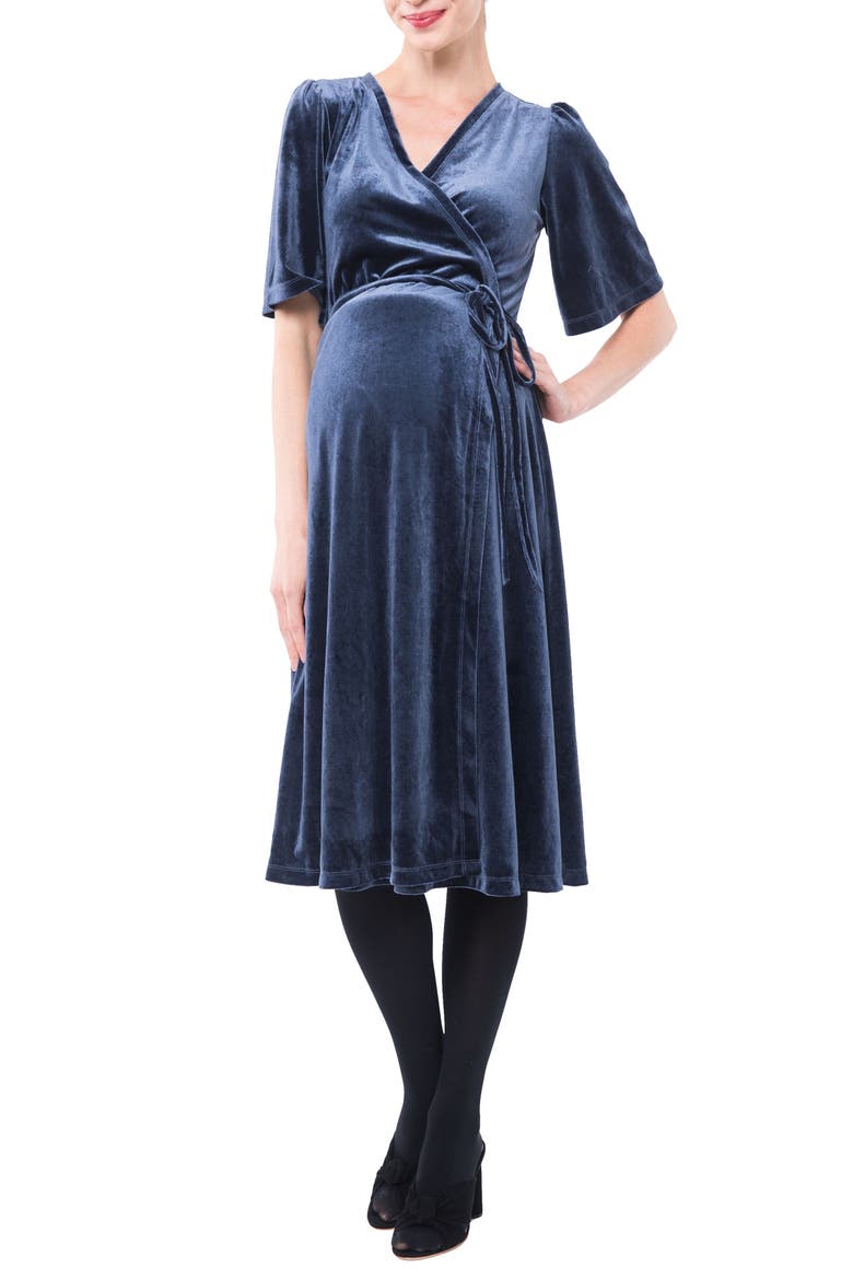 Genevieve Velvet Maternity/Nursing Dress, Alternate, color, SLATE