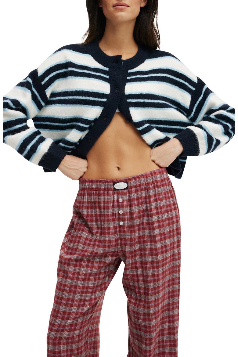 Women's Flannel Wide Leg Pant, Alternate, color, Warm Cherry  Navy Odie Check