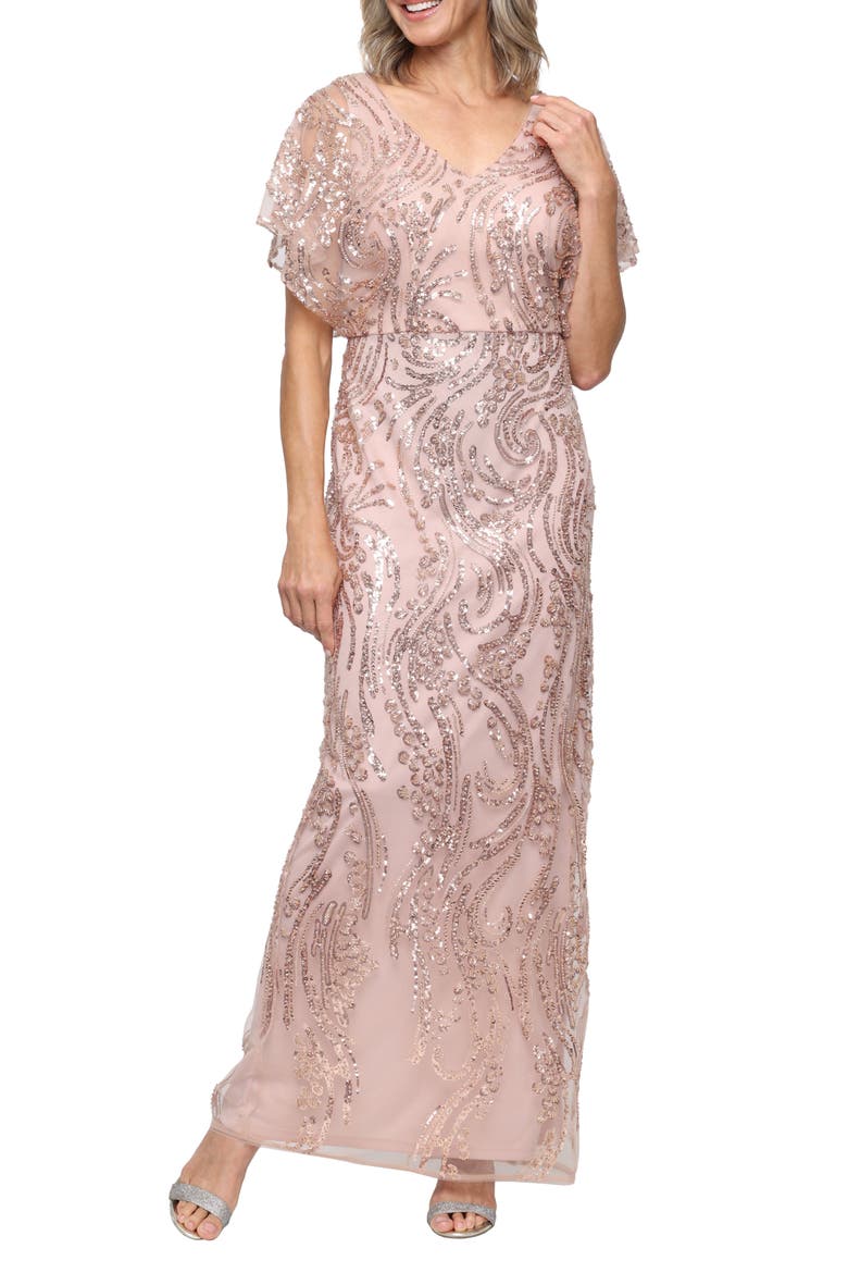 Sequin Column Gown, Main, color, ROSE GOLD