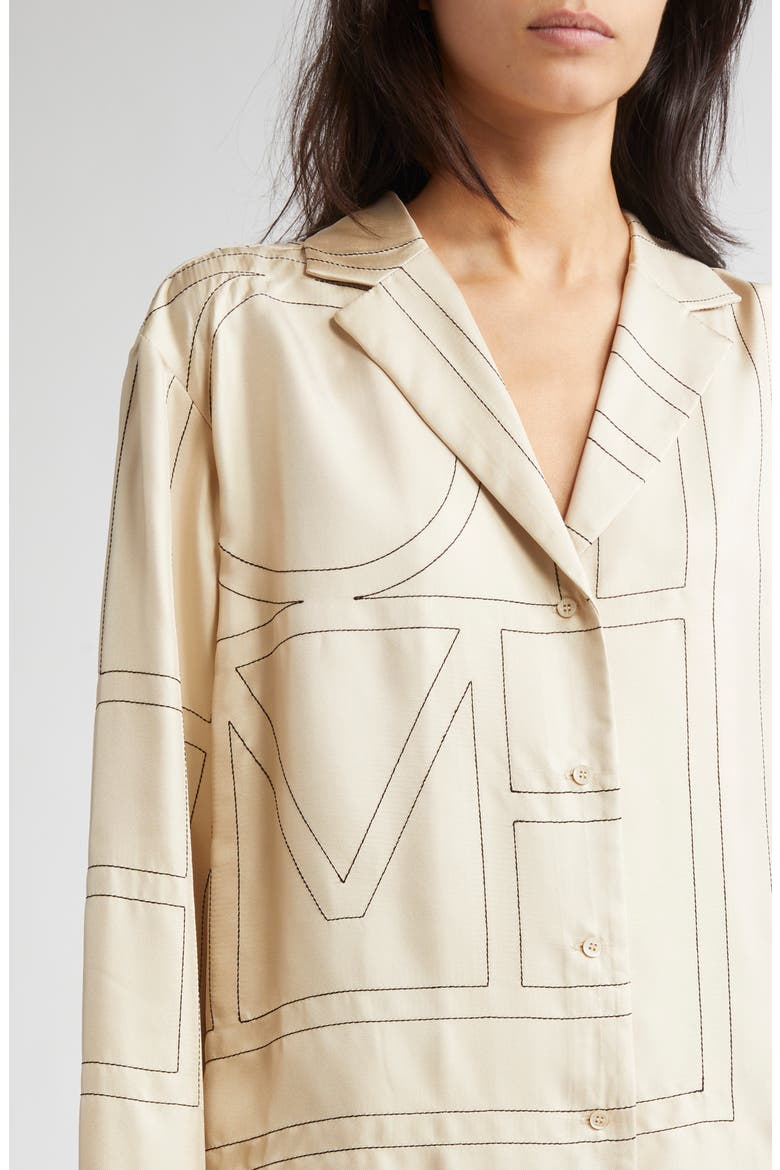 Totême Monogram Silk Pajama Top, Alternate, color, IVORY MONOGRAM