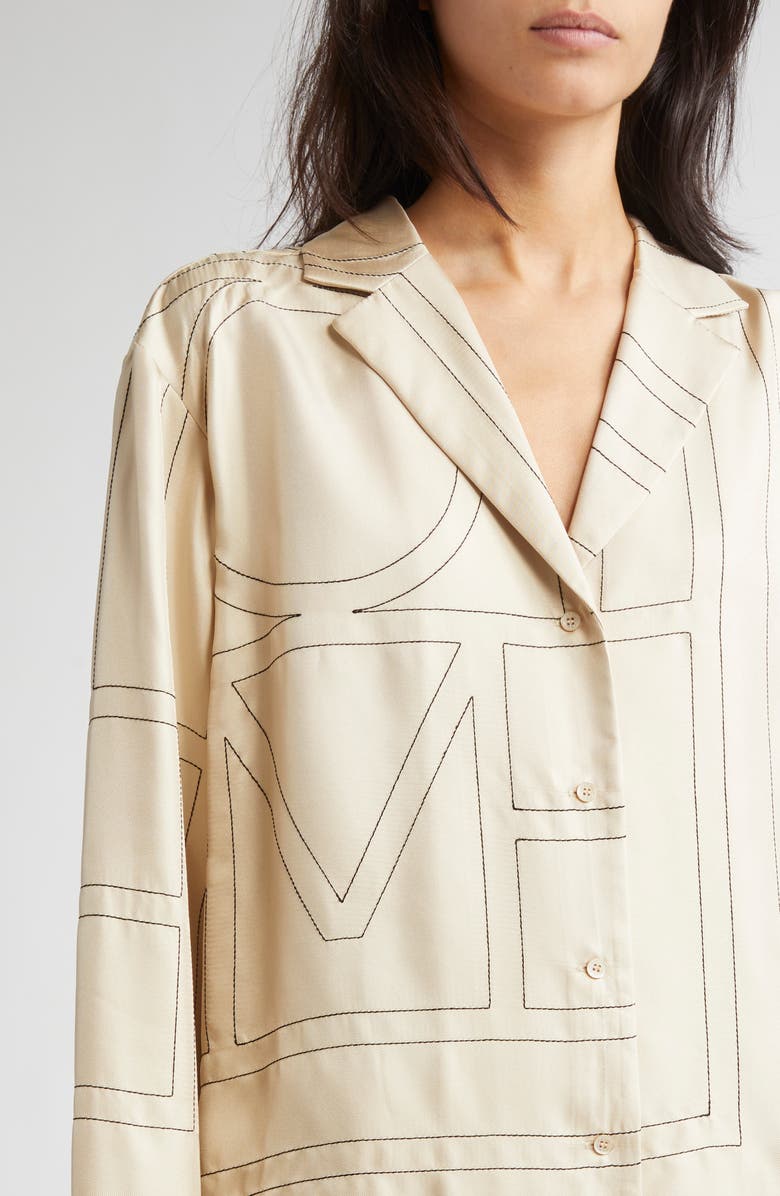 TOTEME Monogram Silk Pajama Top, Alternate, color, Ivory Monogram