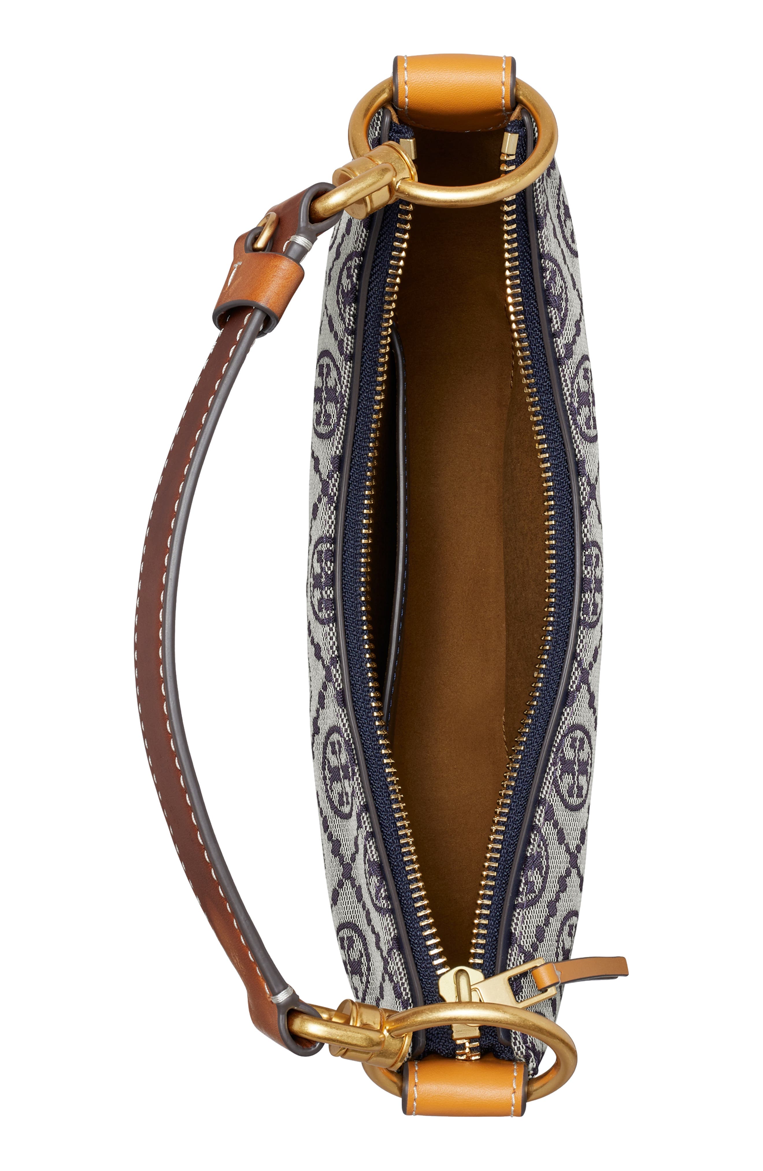 Tory Burch T Monogram Jacquard Mini Crescent Shoulder Bag, Alternate, color, 