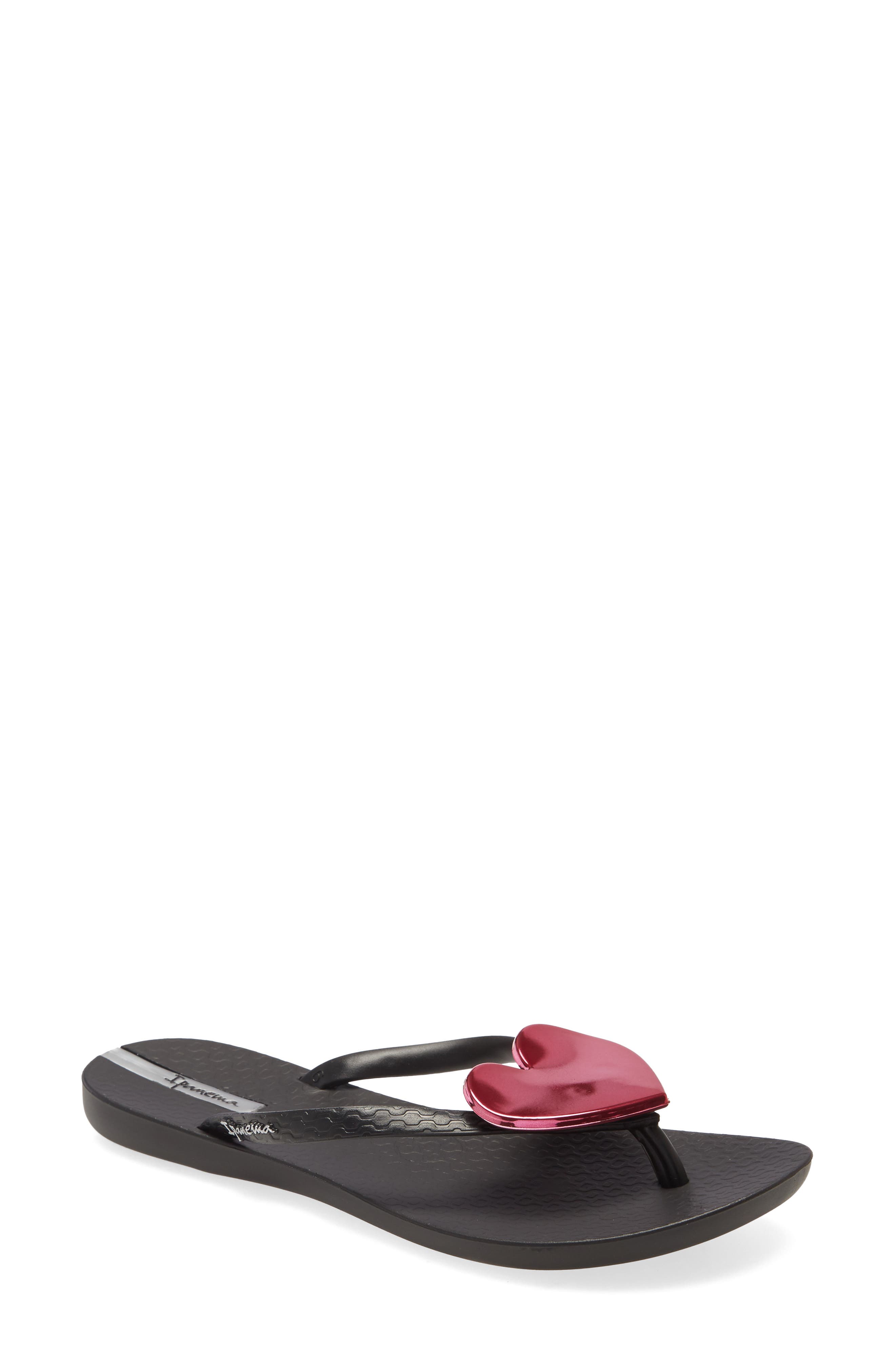 Wave Heart Flip Flop, Main, color, BLACK/ RED