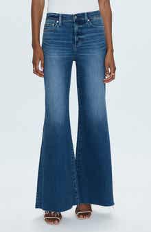 Pistola Izzy Raw Hem Mid Rise Wide Leg Flare Jeans