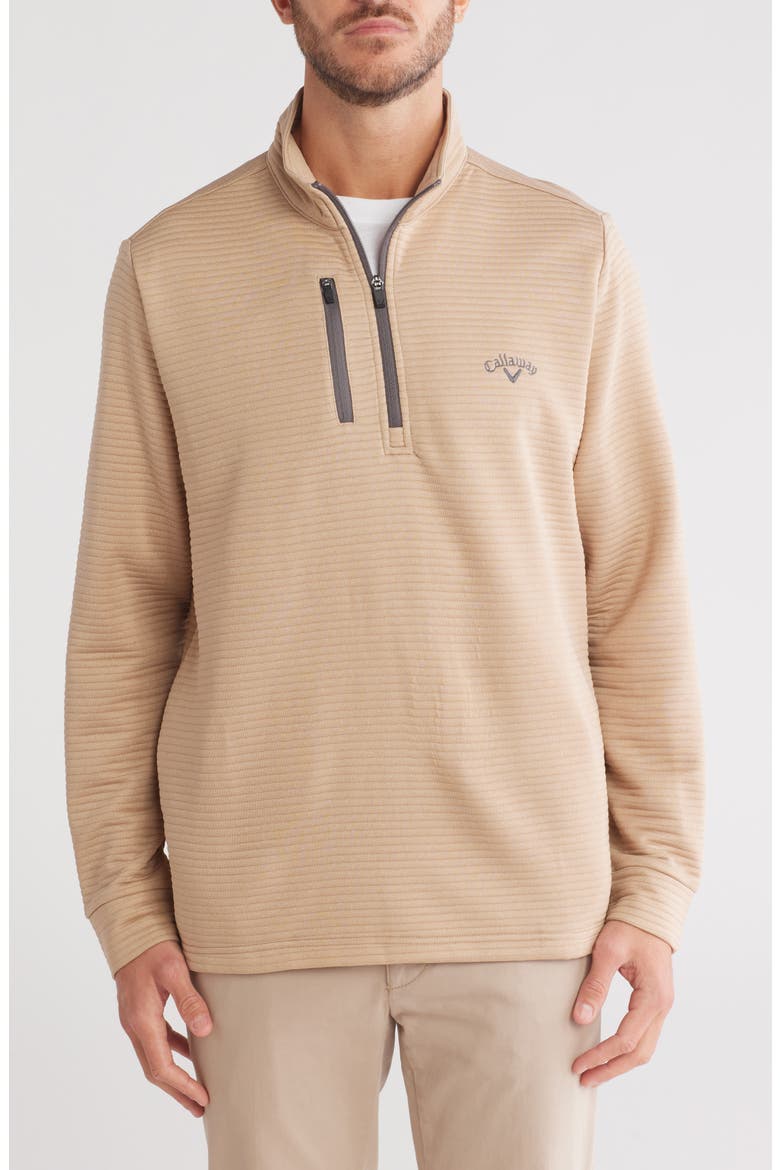 Ottoman Heather Quarter Zip Golf Pullover, Main, color, KHAKI HEATHER