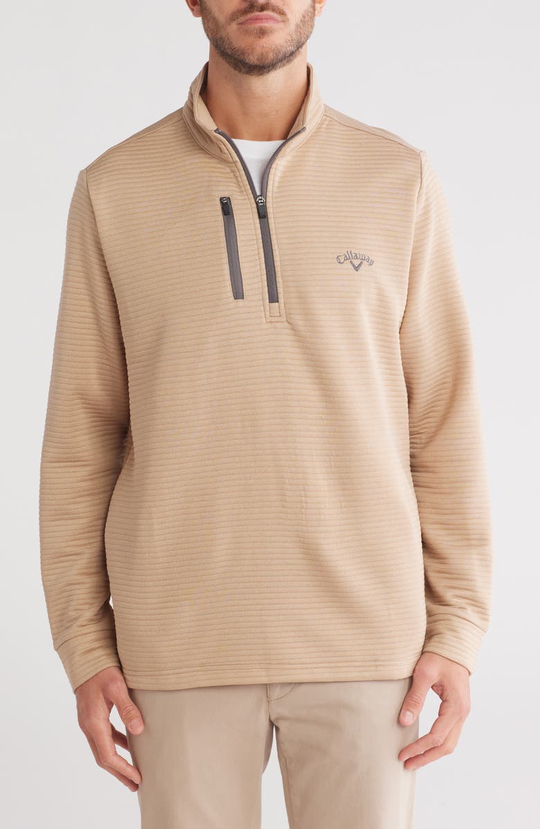 Callaway Golf<sup>®</sup> Ottoman Heather Quarter Zip Golf Pullover, Main, color, Khaki Heather