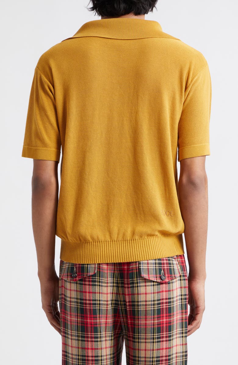 Bode Boxy Cotton Polo, Alternate, color, Brown Yellow