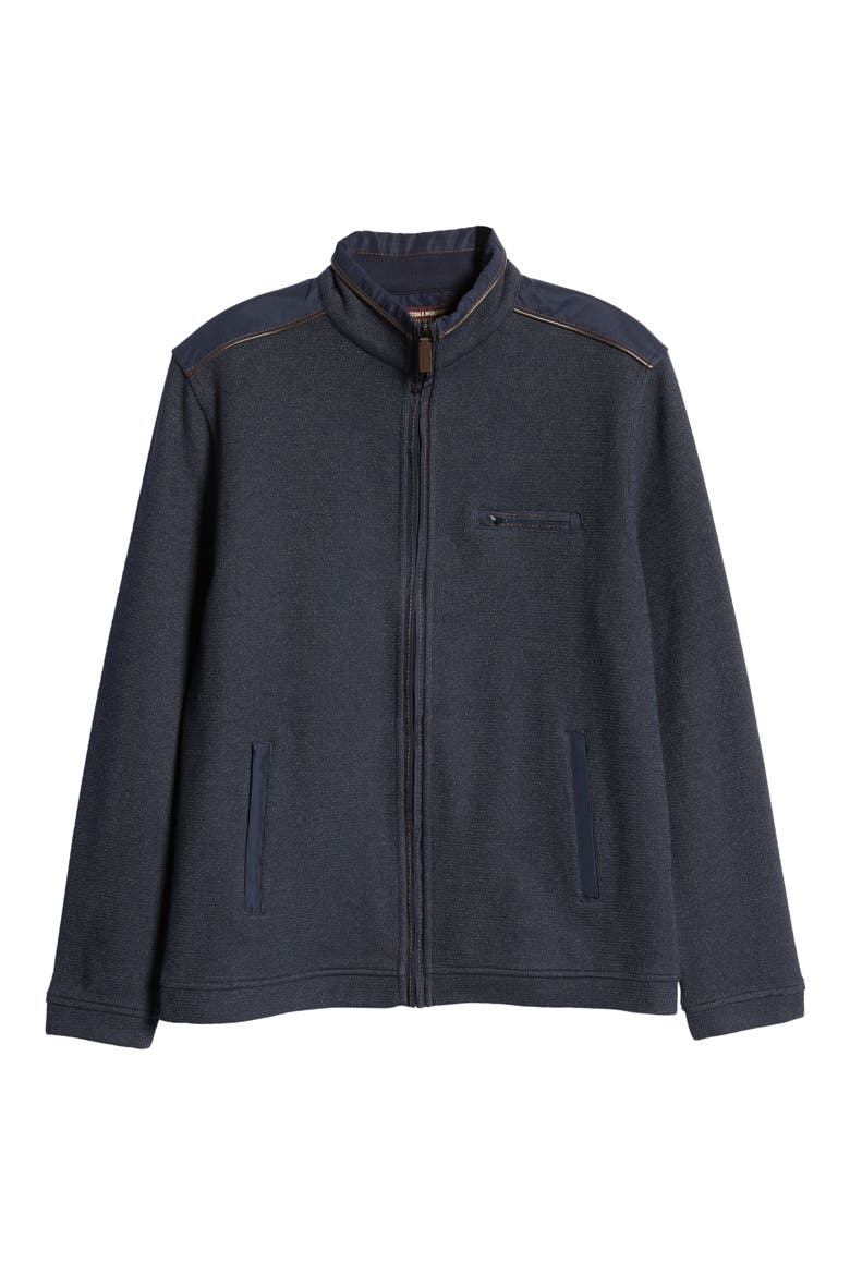 Mélange Knit Zip-Up Jacket, Alternate, color, NAVY