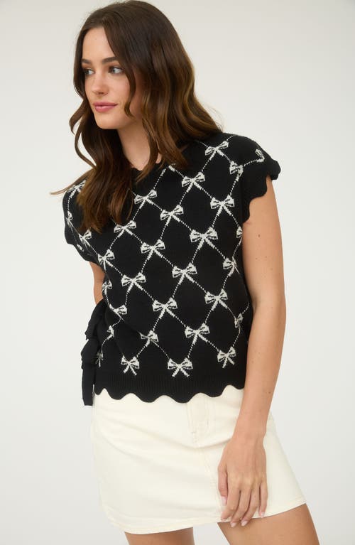 Blu Pepper Bow Cap Sleeve Sweater In Black