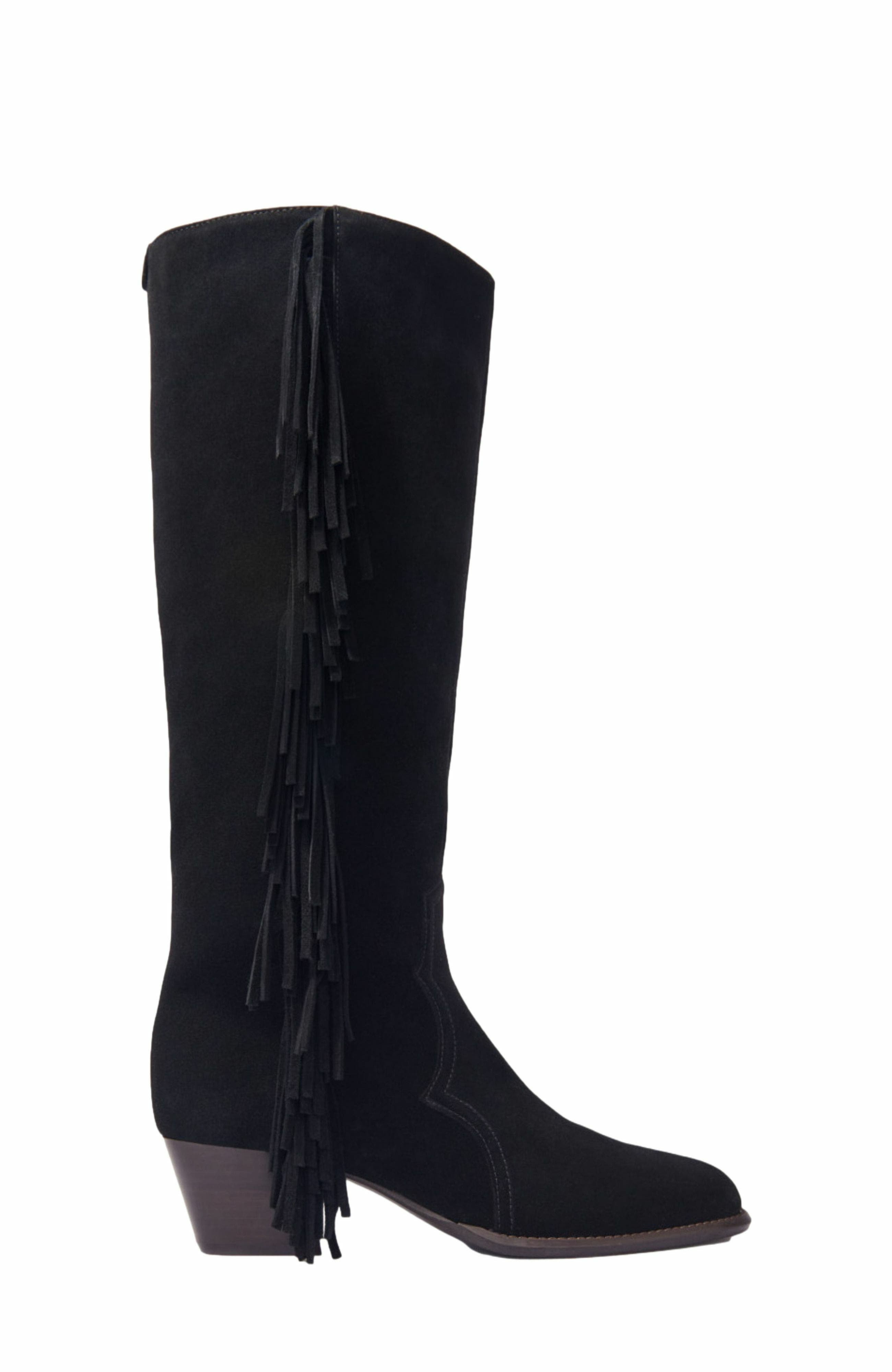 maje Fringed suede cowboy boots, Main, color, 