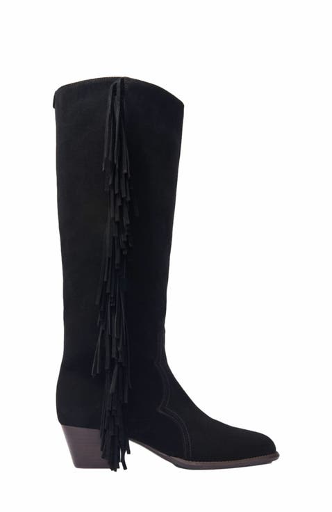 Fringed suede cowboy boots