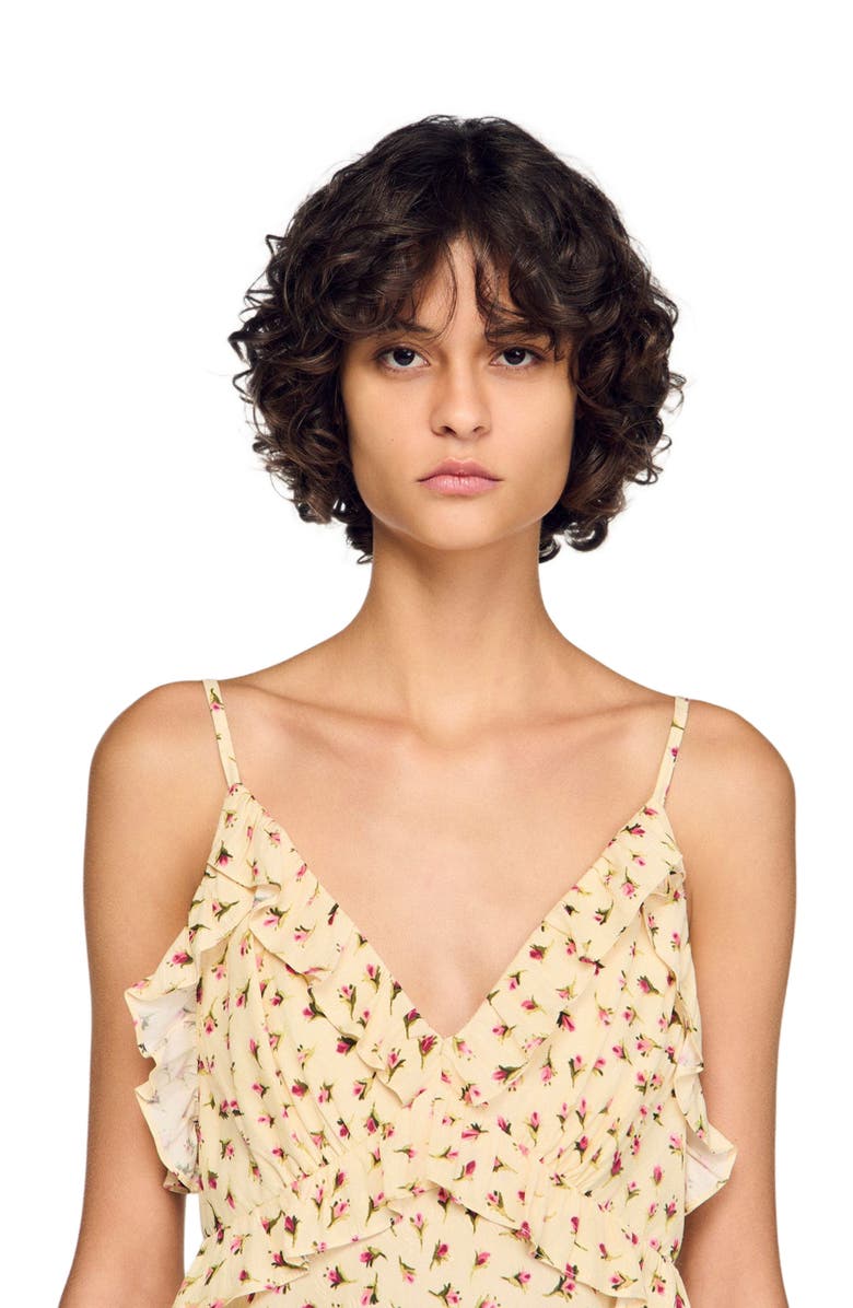 SANDRO Flower print maxi dress, Alternate, color, Butter / Pink