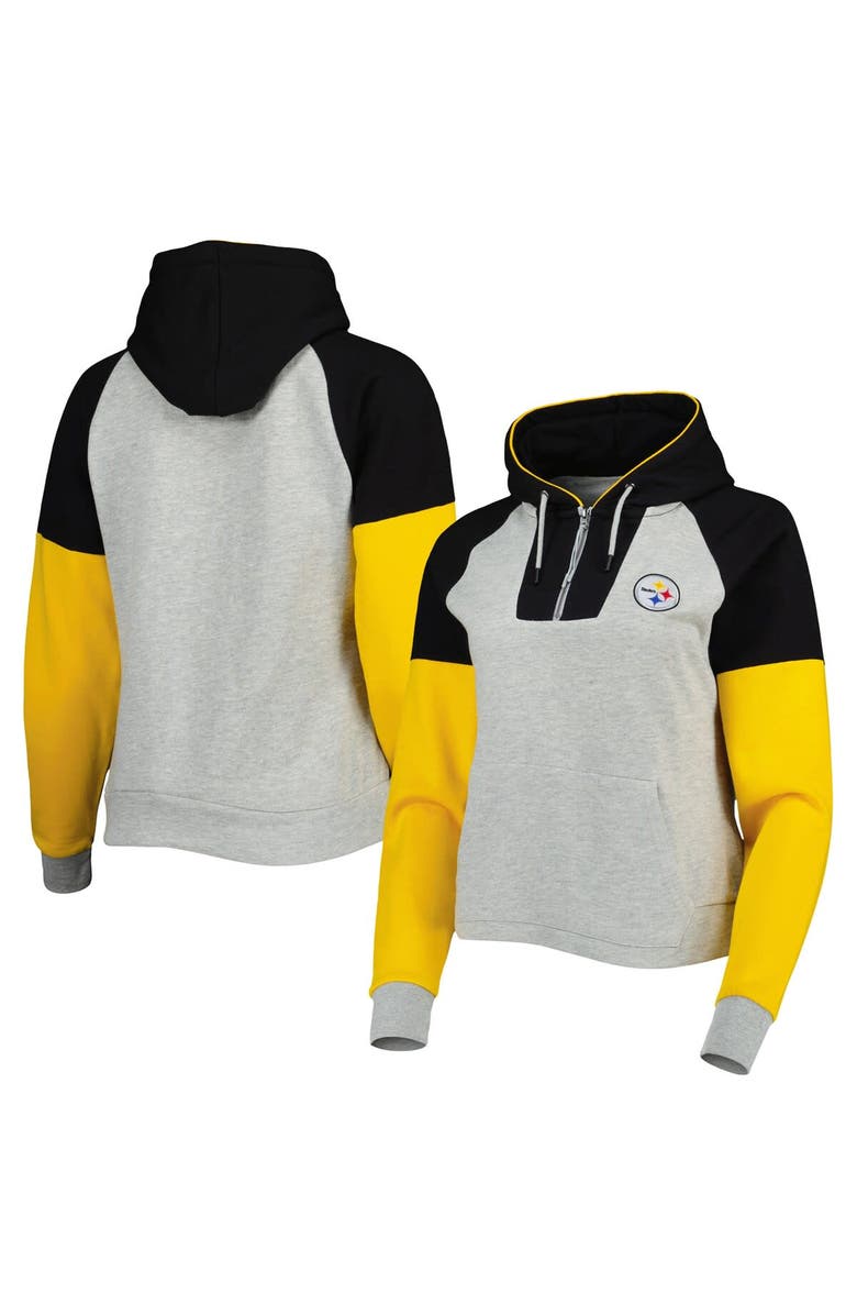ANTIGUA Women's Antigua  Heather Gray Pittsburgh Steelers Lightweight Jackpot Raglan Half-Zip Pullover Hoodie, Alternate, color, 