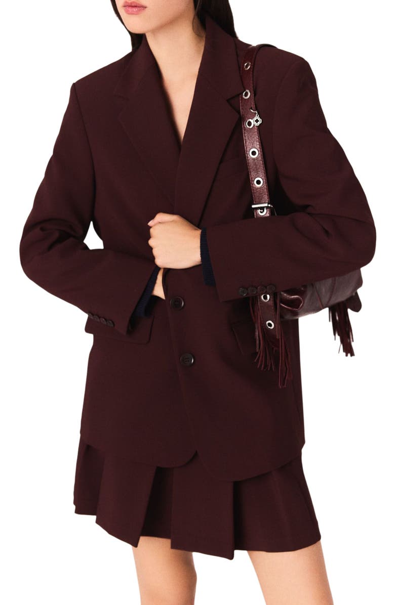 maje Belted suit jacket, Alternate, color, Burgundy