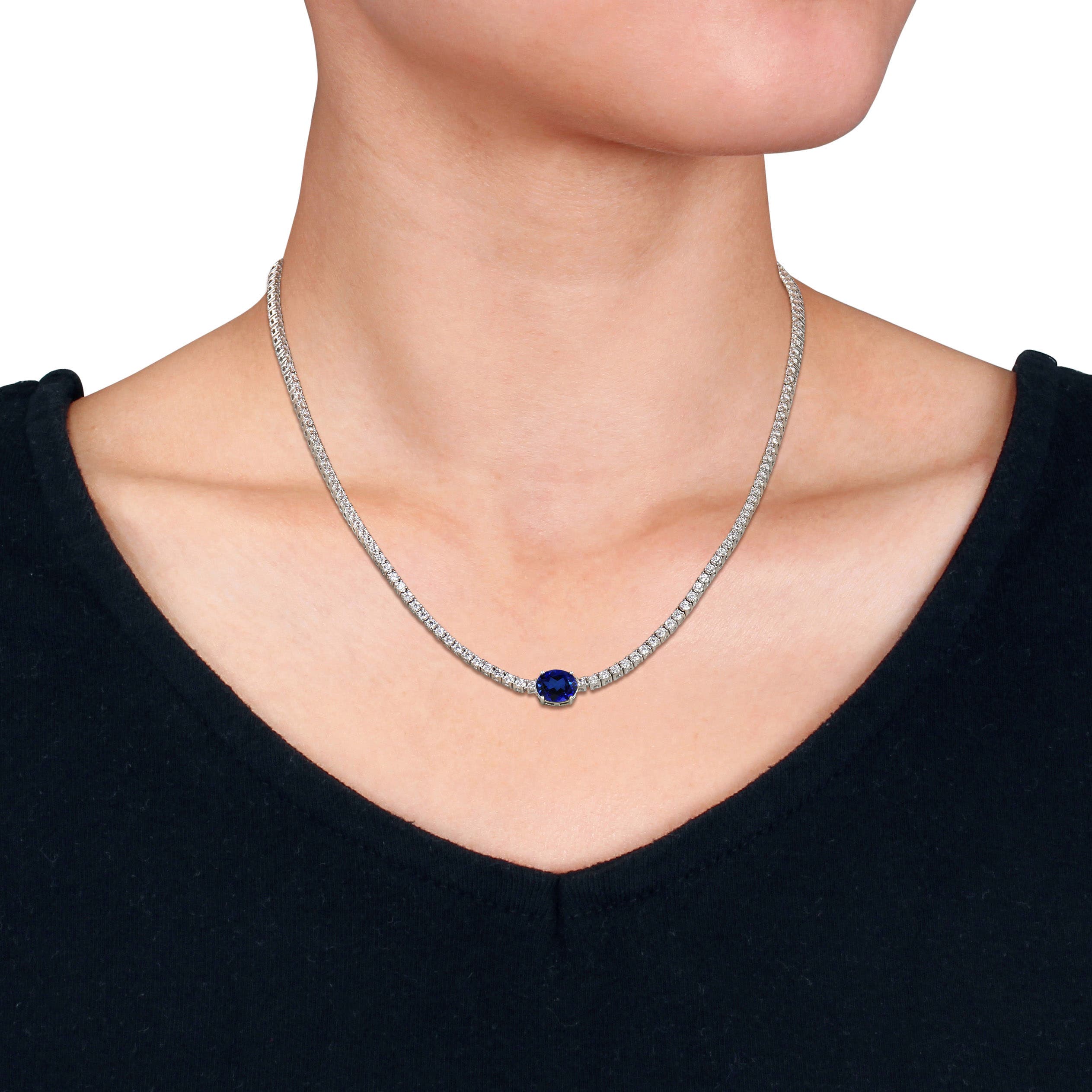 Julianna B. Lab-Created Sapphire Solitaire Tennis Necklace (Women