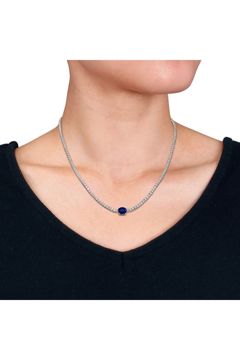 Lab-Created Sapphire Solitaire Tennis Necklace, Alternate, color, Sapphire