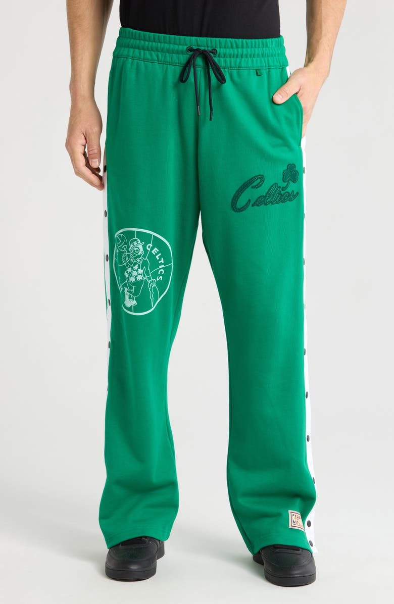 PURPLE BRAND Boston Celtics Snap-Up Cotton Graphic Track Pants, Main, color, 