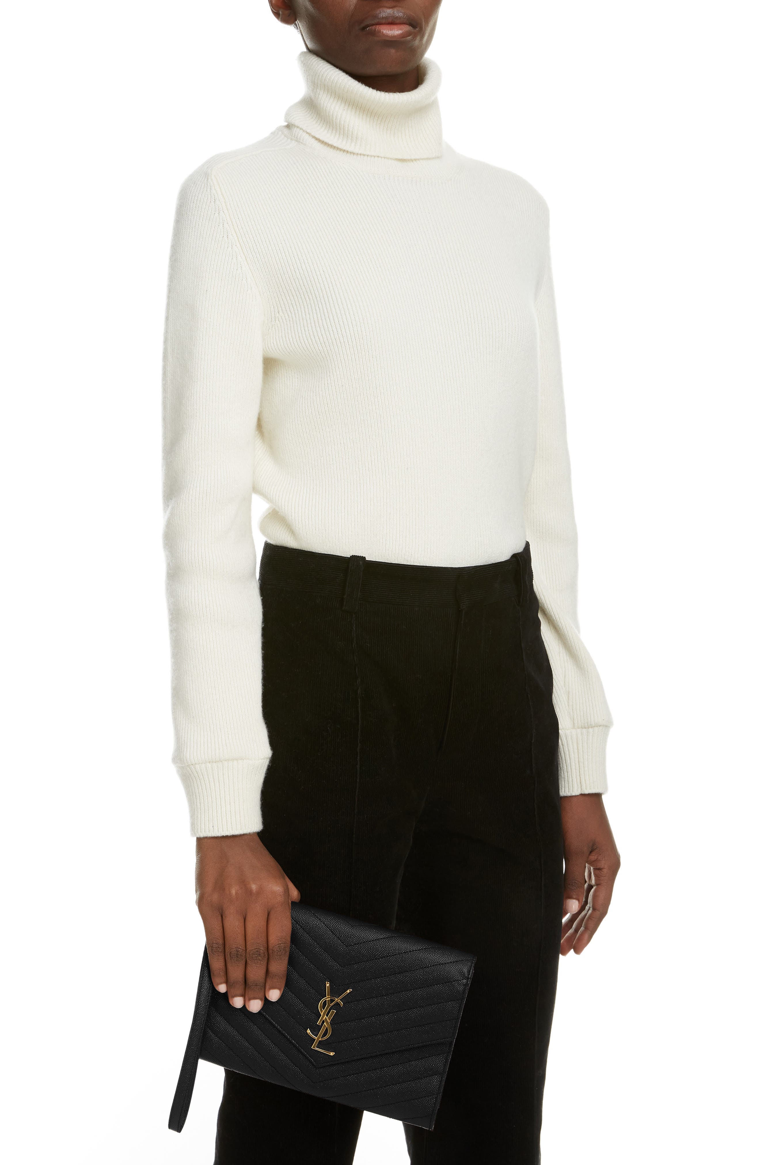 Saint Laurent Monogram Quilted Leather Clutch, Alternate, color, 