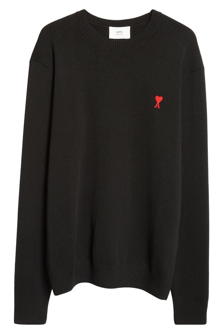 Ami de Coeur Wool Crewneck Sweater, Alternate, color, BLACK