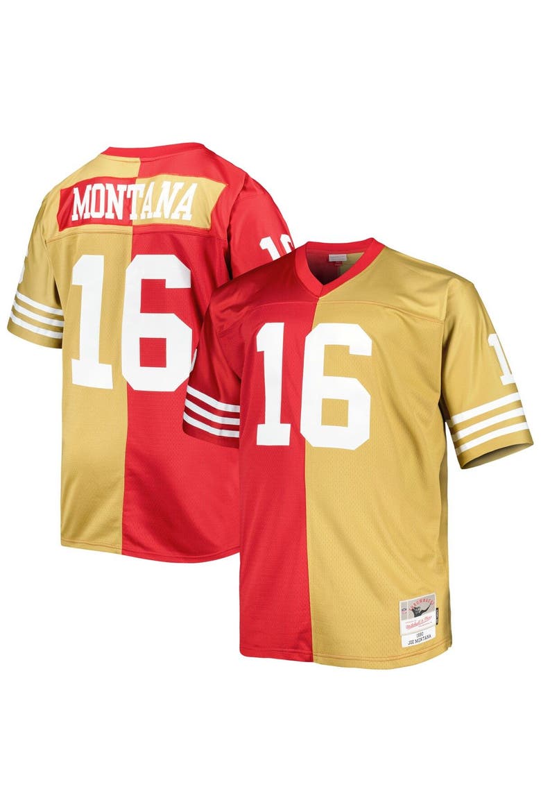 Men's Mitchell & Ness Joe Montana Scarlet/Gold San Francisco 49ers Big & Tall Split Legacy Retired Player Replica Jersey, Main, color, Scarlet