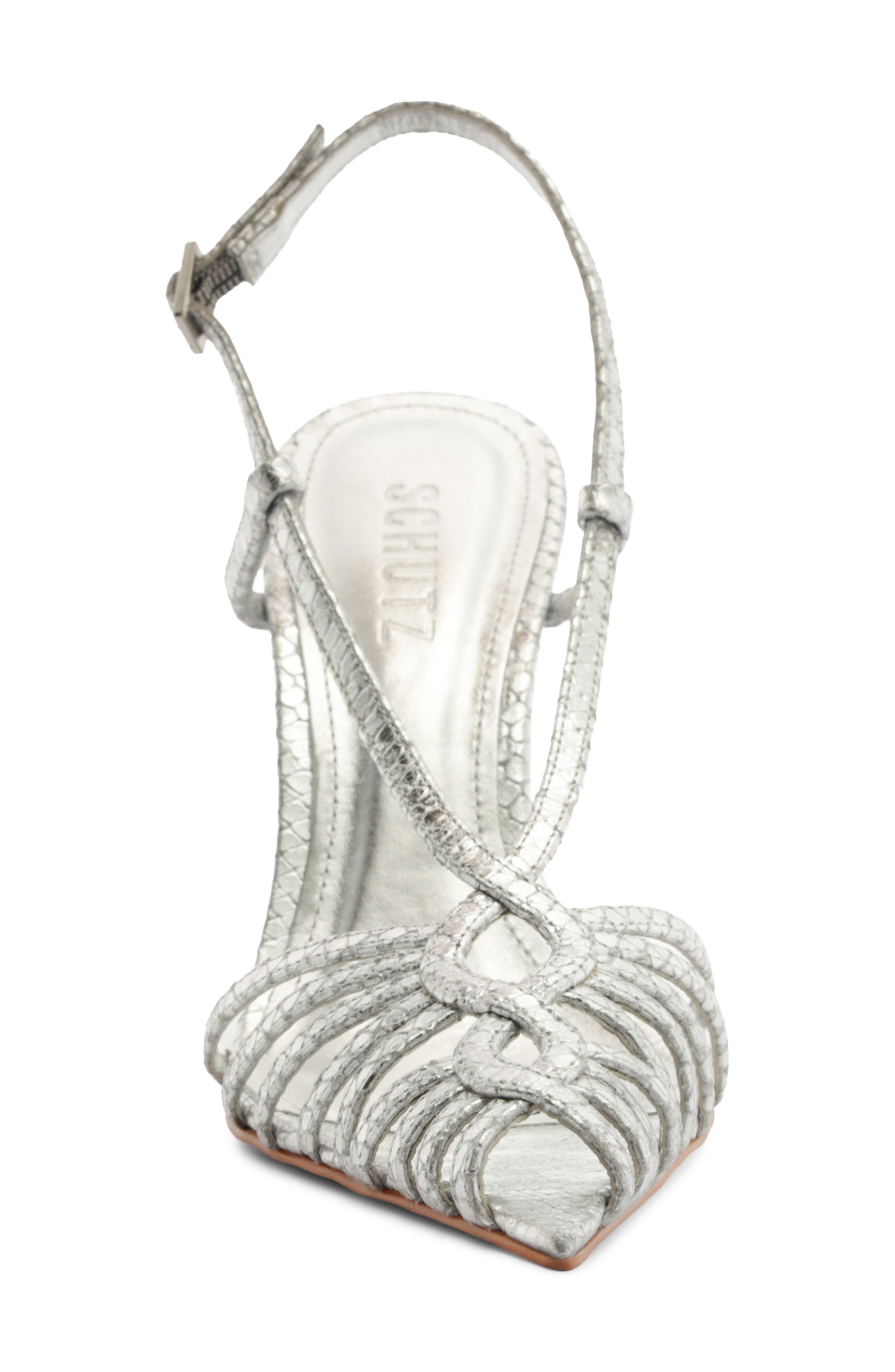 Schutz Seraphine Snakeskin Embossed Slingback Sandal, Alternate, color, Silver