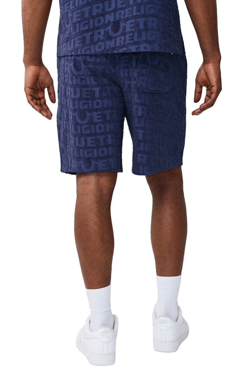 True Religion Logo Jacquard Terry Cloth Shorts, Alternate, color, Midnight Blue