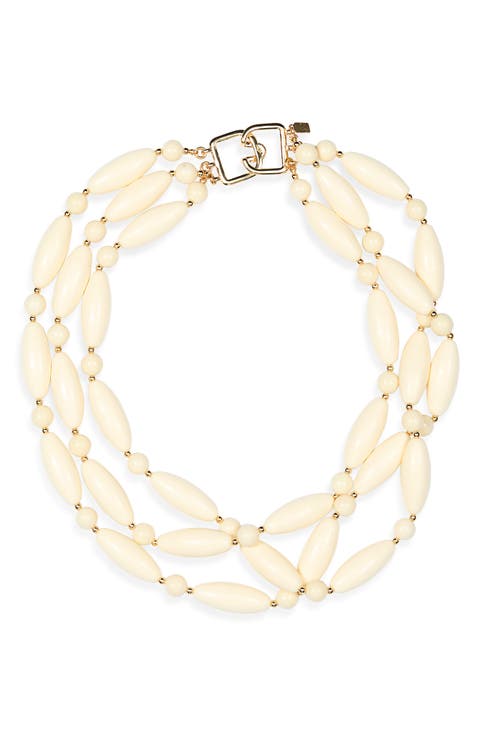 Wood Beaded Multistrand Necklace