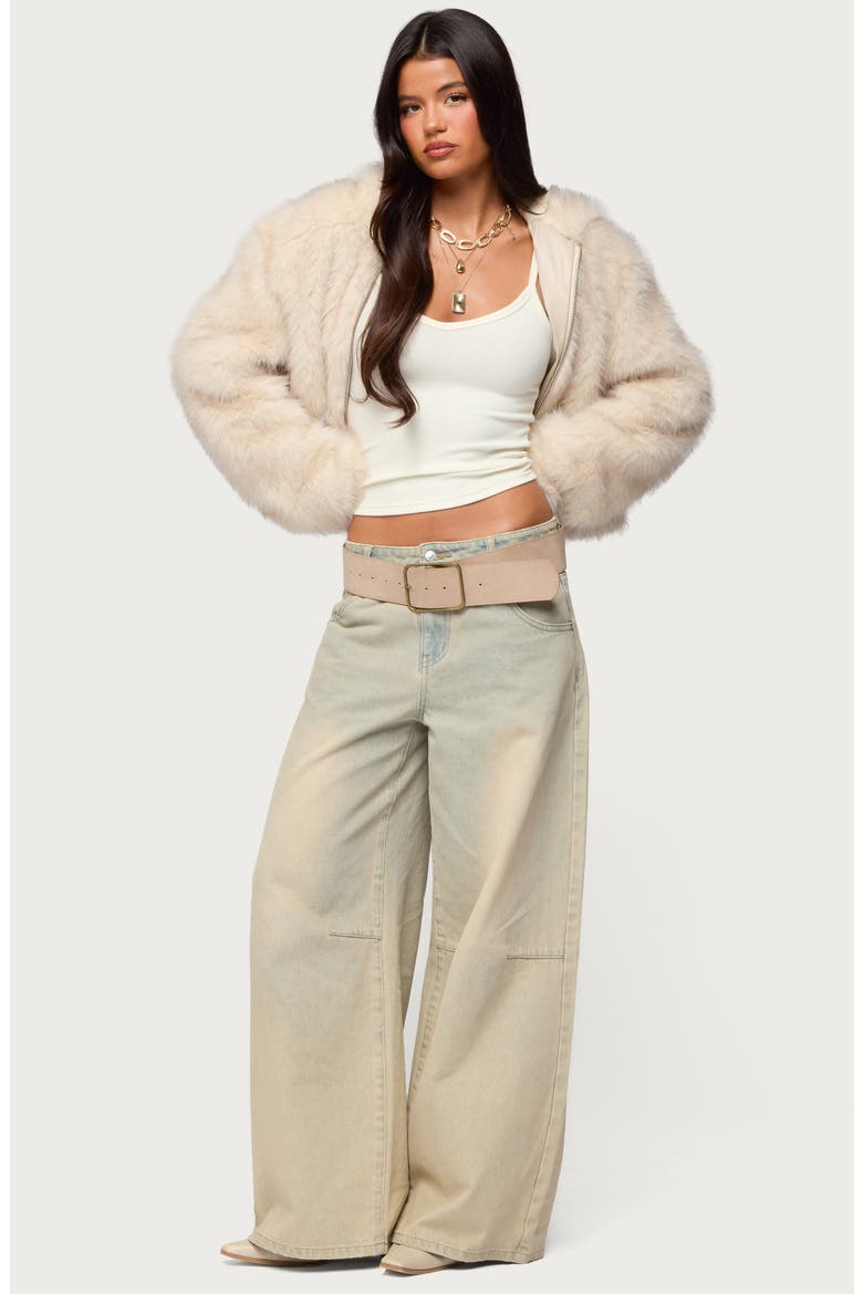 Beyonca Faux Fur Hooded Crop Jacket, Alternate, color, BEIGE