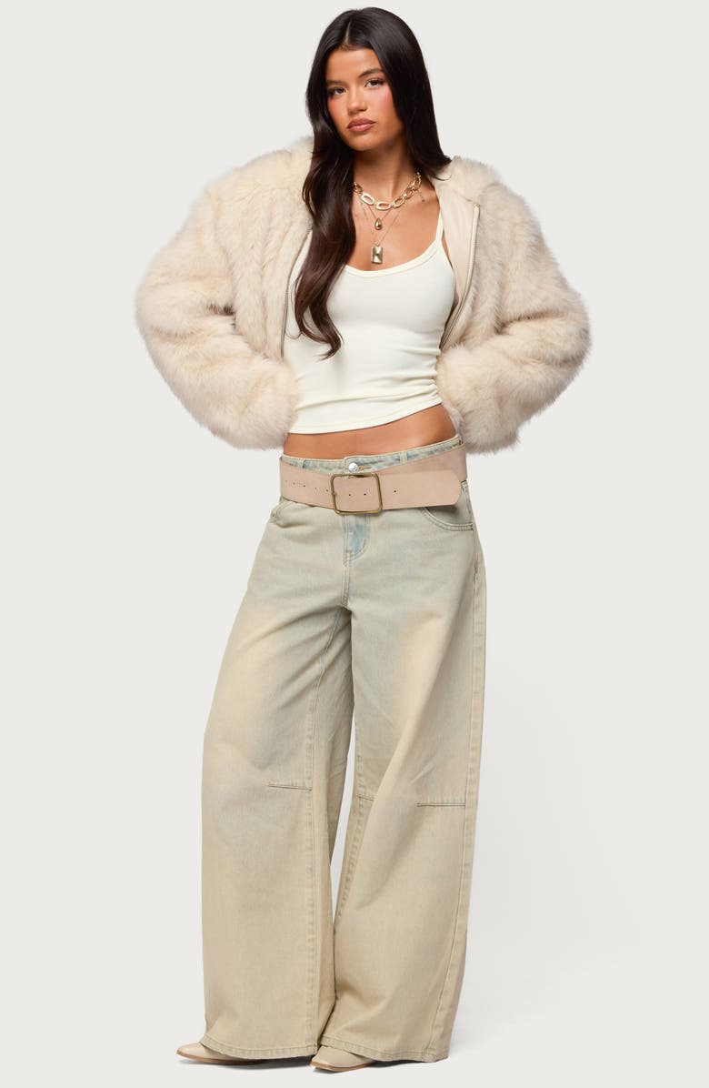 EDIKTED Beyonca Faux Fur Hooded Crop Jacket, Alternate, color, Beige