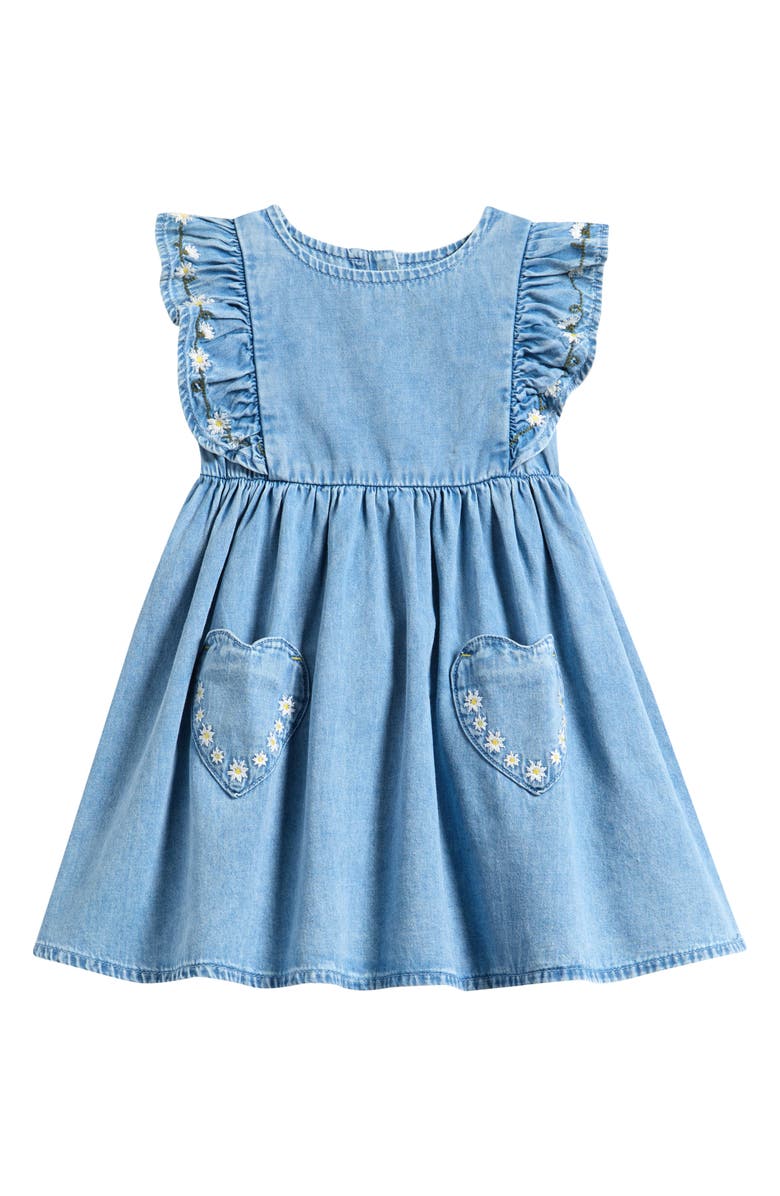 NEXT Kids' Daisy Embroidered Denim Dress, Main, color, 