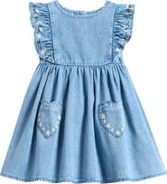 NEXT Kids' Daisy Embroidered Denim Dress
