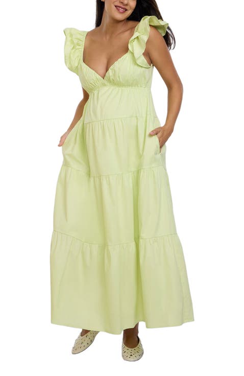 Ruffle Sleeve Tie-Back Maternity Maxi Dress
