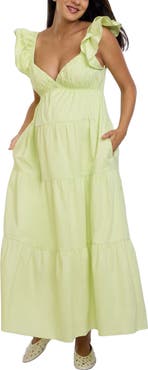 MOTHERHOOD MATERNITY Ruffle Sleeve Tie-Back Maternity Maxi Dress