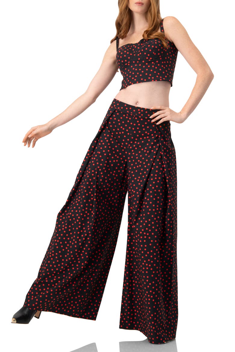 Wide-Leg Polka Dot Pants, Alternate, color, Black