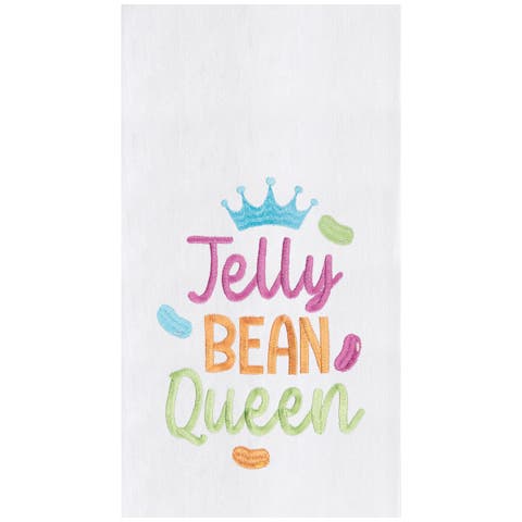 "Jelly Bean Queen" Easter Spring Funny Cute Pun Embroidered Cotton Flour Sack Kitchen Dishtowel