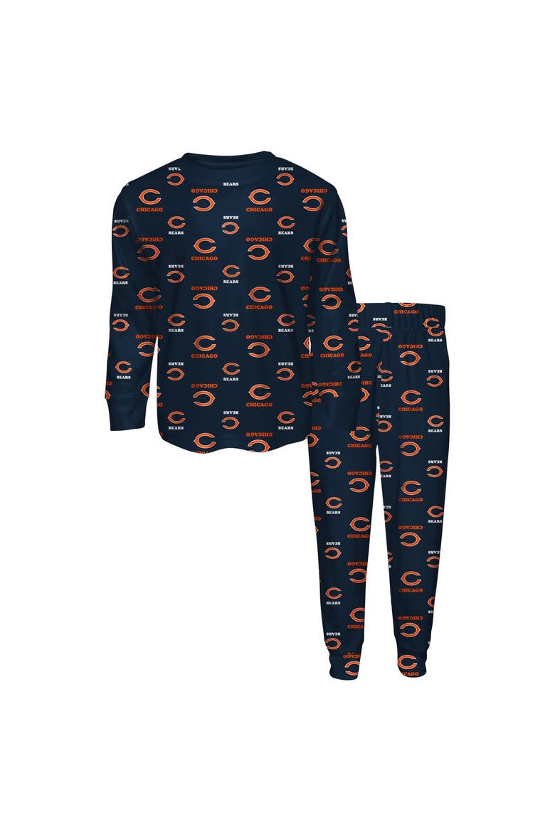 Youth Outerstuff Navy Chicago Bears All-Over-Print Long Sleeve T-Shirt and Pants Sleep Set, Main, color, Navy