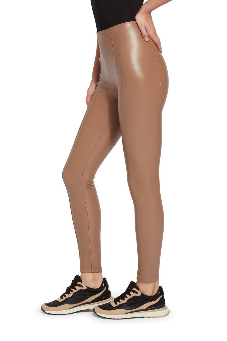Lyssé High Waist Faux Leather Leggings, Alternate, color, TOFFEE
