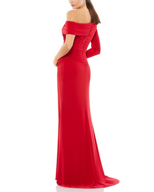 MAC DUGGAL MAC DUGGAL RUCHED JERSEY DROP SHOULDER FOLDOVER GOWN 