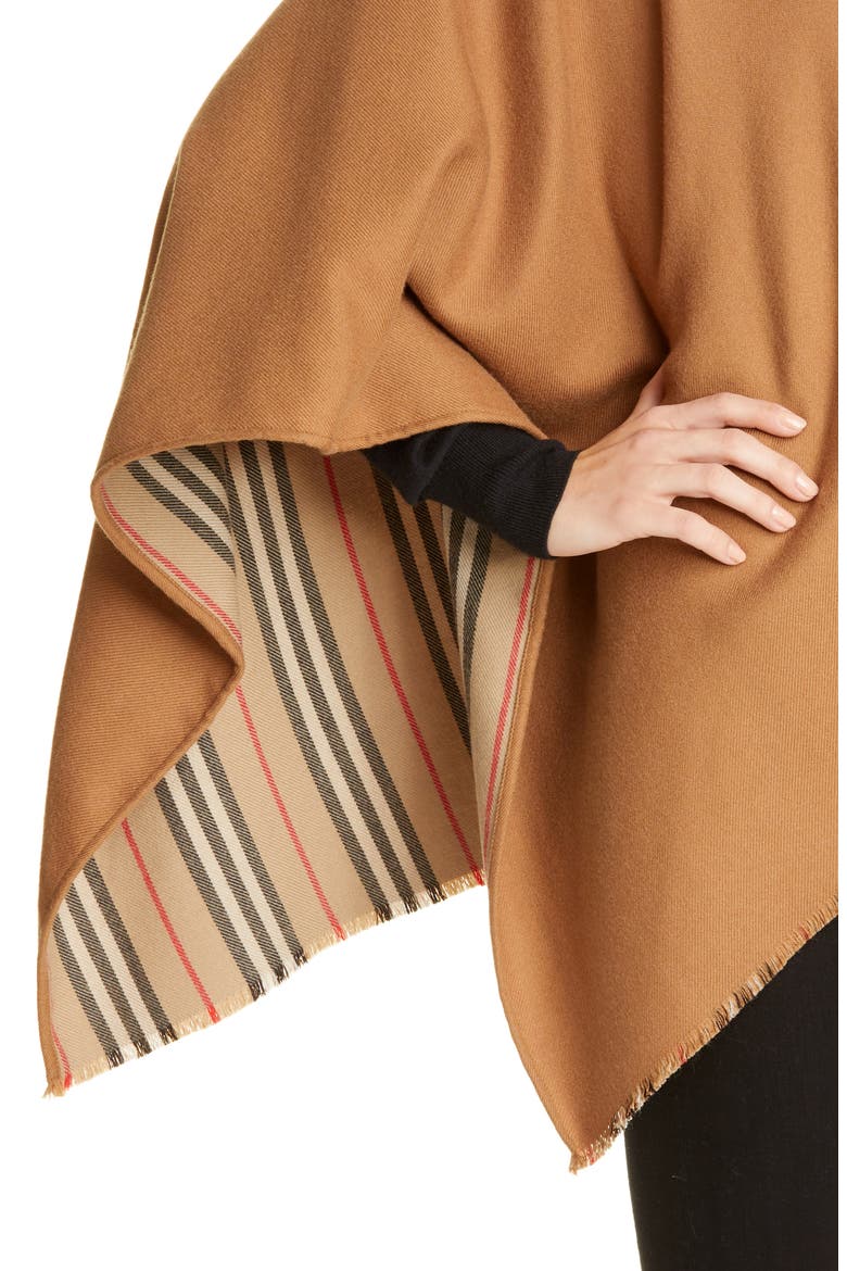 Icon Stripe Reversible Wool Cape, Alternate, color, FLAXSEED