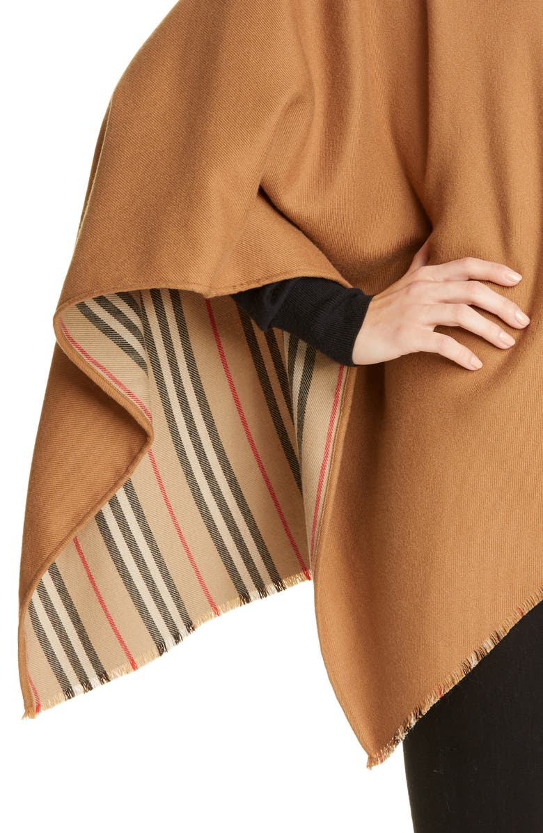 Burberry Icon Stripe Reversible Wool Cape, Alternate, color,