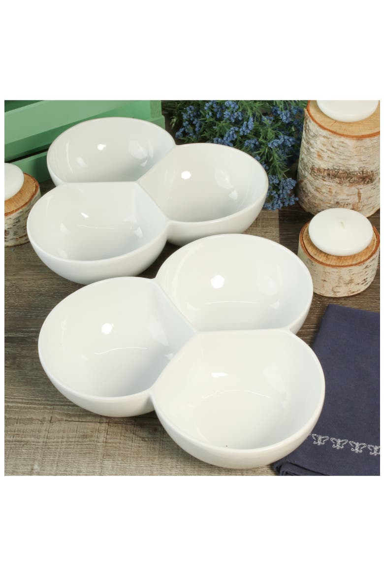Set of 2 3-Section Serving Bowls, Alternate, color, WHITE