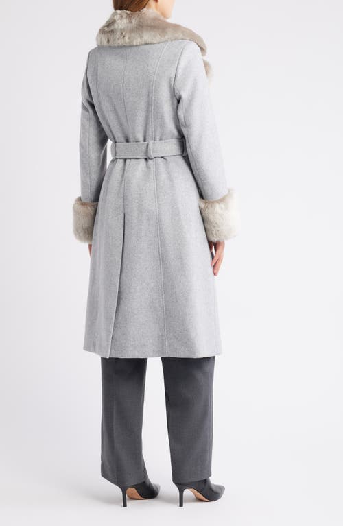 Via Spiga Belted Faux Fur Trim Coat In Gray