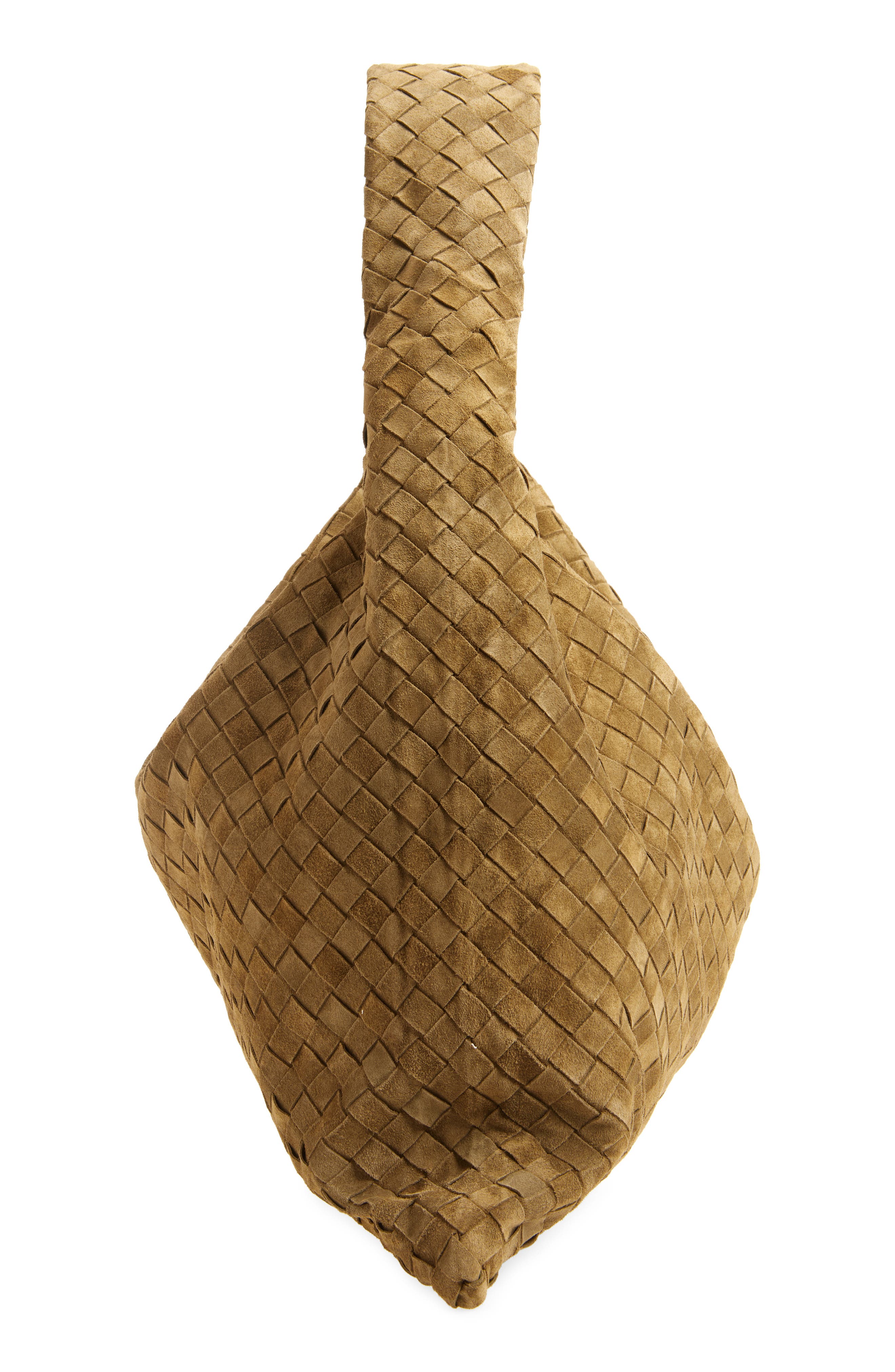 Bottega Veneta Large Hop Intrecciato Suede Hobo Bag, Alternate, color, 2859 Mud-M Brass