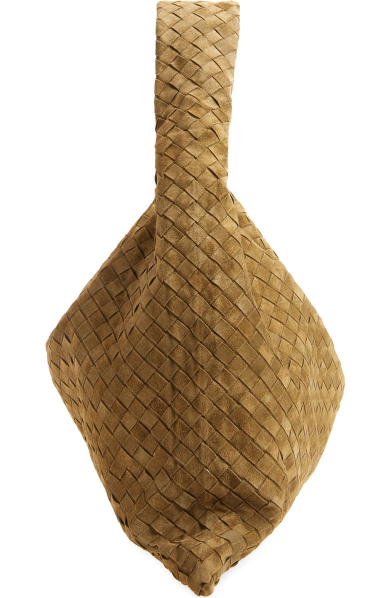 Bottega Veneta Large Hop Intrecciato Suede Hobo Bag, Alternate, color, 2859 Mud-M Brass