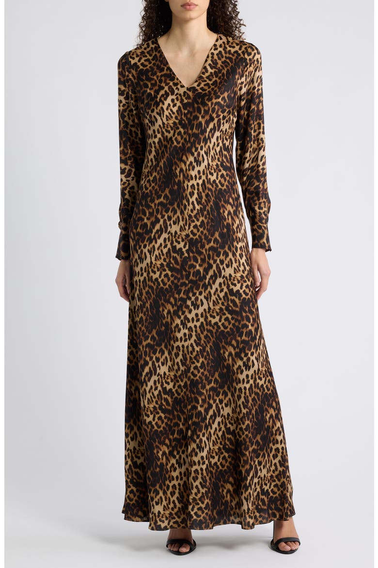 The Lauren Long Sleeve Cheetah Print Silk Blend Dress, Main, color, CHEETAH