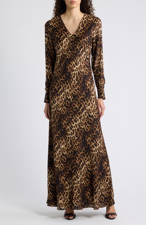 The Lauren Long Sleeve Cheetah Print Silk Blend Dress